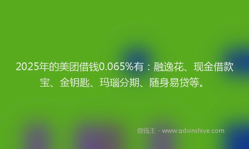 2025年的美团借钱0.065%有：融逸花、现金借款宝、金钥匙、玛瑙分期、随身易贷等。
