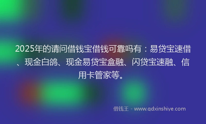 2025年的请问借钱宝借钱可靠吗有：易贷宝速借、现金白鸽、现金易贷宝盒融、闪贷宝速融、信用卡管家等。