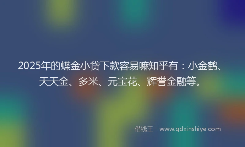 2025年的蝶金小贷下款容易嘛知乎有：小金鹤、天天金、多米、元宝花、辉誉金融等。
