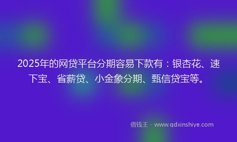2025年的网贷平台分期容易下款有：银杏花、速下宝、省薪贷、小金象分期、甄信贷宝等。