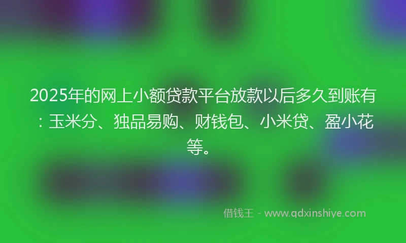 2025年的网上小额贷款平台放款以后多久到账有：玉米分、独品易购、财钱包、小米贷、盈小花等。