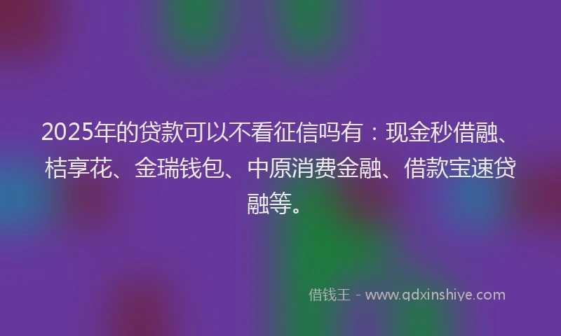 2025年的贷款可以不看征信吗有：现金秒借融、桔享花、金瑞钱包、中原消费金融、借款宝速贷融等。