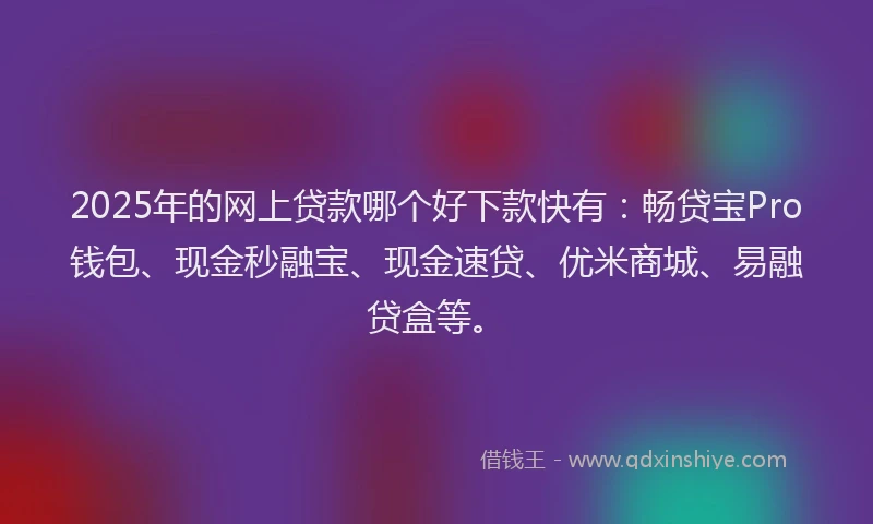 2025年的网上贷款哪个好下款快有：畅贷宝Pro钱包、现金秒融宝、现金速贷、优米商城、易融贷盒等。
