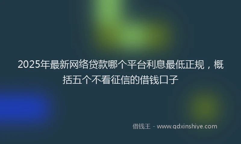 2025年最新网络贷款哪个平台利息最低正规，概括五个不看征信的借钱口子