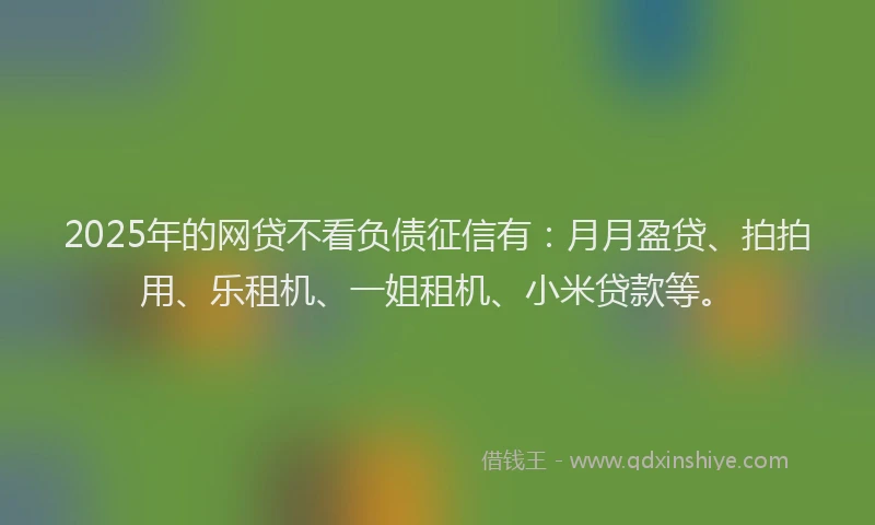 2025年的网贷不看负债征信有：月月盈贷、拍拍用、乐租机、一姐租机、小米贷款等。