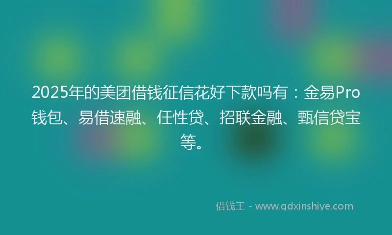 2025年的美团借钱征信花好下款吗有：金易Pro钱包、易借速融、任性贷、招联金融、甄信贷宝等。