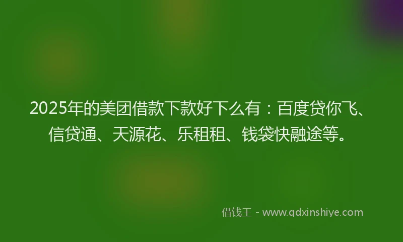 2025年的美团借款下款好下么有：百度贷你飞、信贷通、天源花、乐租租、钱袋快融途等。