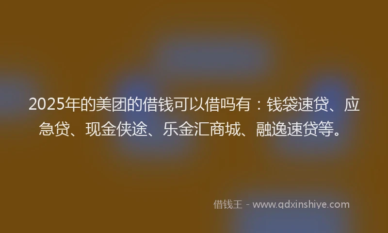 2025年的美团的借钱可以借吗有：钱袋速贷、应急贷、现金侠途、乐金汇商城、融逸速贷等。