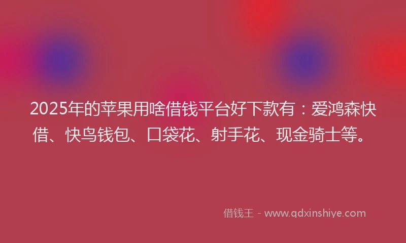 2025年的苹果用啥借钱平台好下款有：爱鸿森快借、快鸟钱包、口袋花、射手花、现金骑士等。