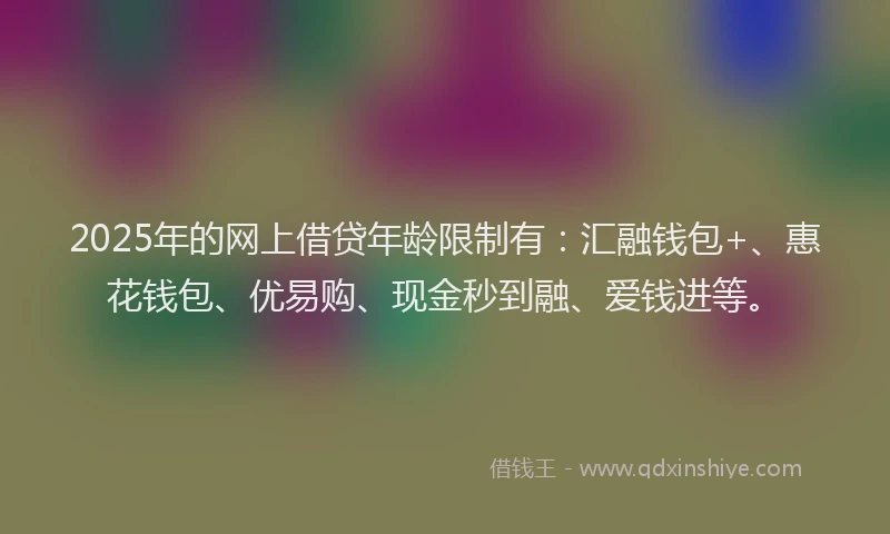 2025年的网上借贷年龄限制有：汇融钱包+、惠花钱包、优易购、现金秒到融、爱钱进等。