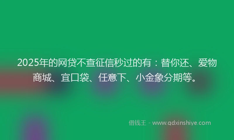2025年的网贷不查征信秒过的有：替你还、爱物商城、宜口袋、任意下、小金象分期等。