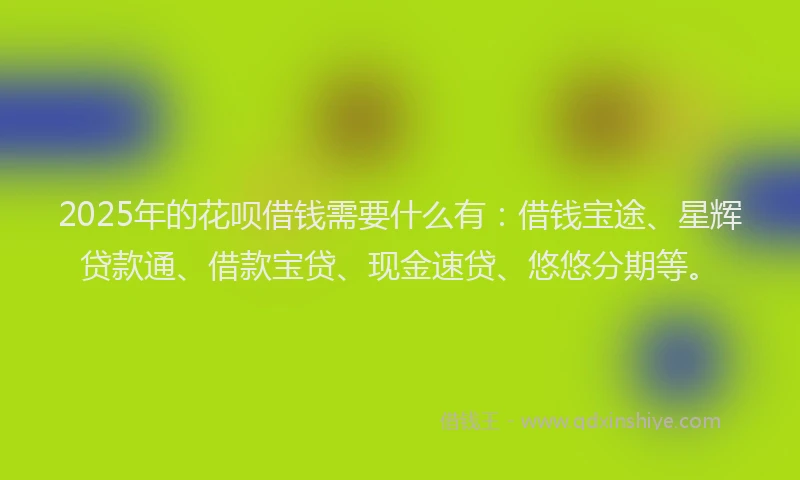 2025年的花呗借钱需要什么有：借钱宝途、星辉贷款通、借款宝贷、现金速贷、悠悠分期等。