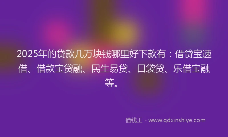 2025年的贷款几万块钱哪里好下款有：借贷宝速借、借款宝贷融、民生易贷、口袋贷、乐借宝融等。