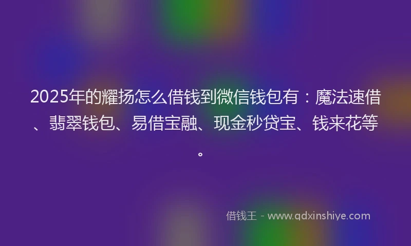2025年的耀扬怎么借钱到微信钱包有：魔法速借、翡翠钱包、易借宝融、现金秒贷宝、钱来花等。