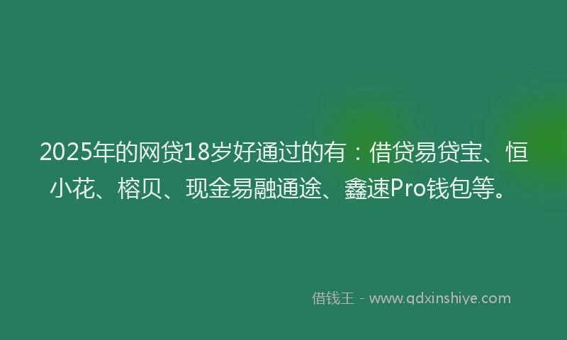 2025年的网贷18岁好通过的有：借贷易贷宝、恒小花、榕贝、现金易融通途、鑫速Pro钱包等。