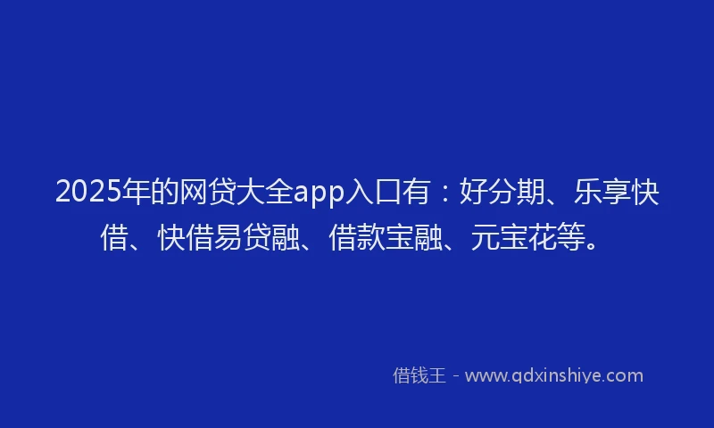 2025年的网贷大全app入口有：好分期、乐享快借、快借易贷融、借款宝融、元宝花等。