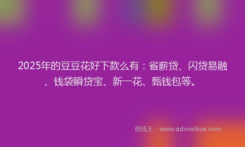 2025年的豆豆花好下款么有：省薪贷、闪贷易融、钱袋瞬贷宝、新一花、甄钱包等。