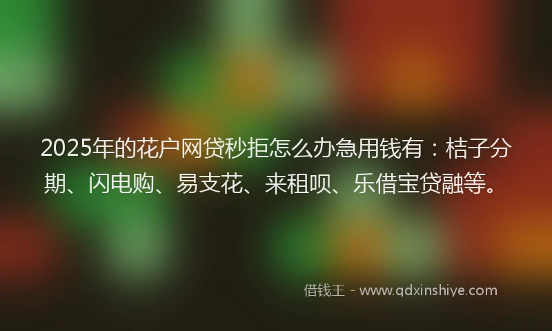 2025年的花户网贷秒拒怎么办急用钱有：桔子分期、闪电购、易支花、来租呗、乐借宝贷融等。