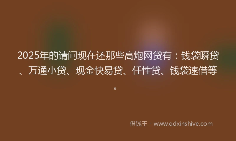 2025年的请问现在还那些高炮网贷有：钱袋瞬贷、万通小贷、现金快易贷、任性贷、钱袋速借等。