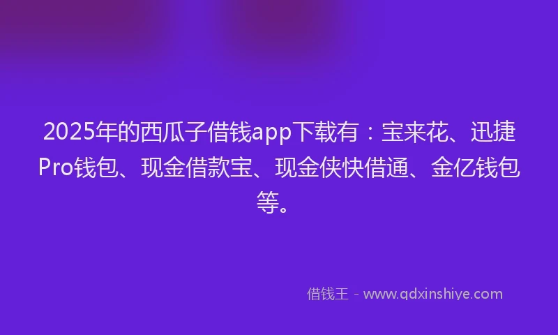 2025年的西瓜子借钱app下载有：宝来花、迅捷Pro钱包、现金借款宝、现金侠快借通、金亿钱包等。