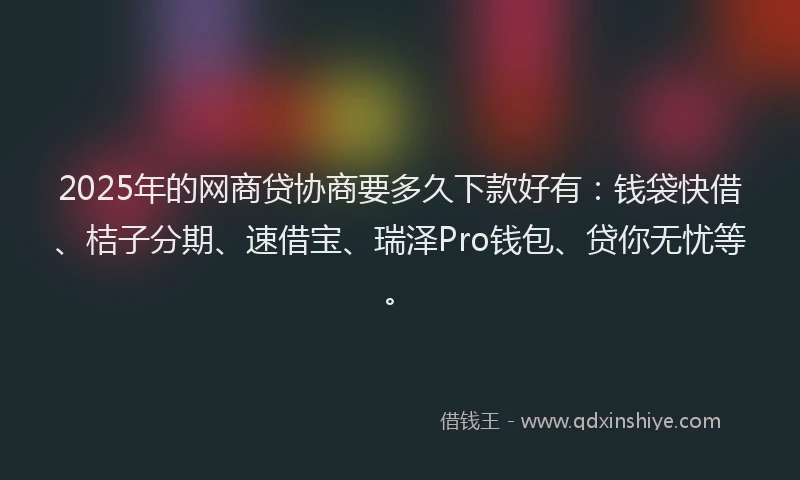 2025年的网商贷协商要多久下款好有：钱袋快借、桔子分期、速借宝、瑞泽Pro钱包、贷你无忧等。