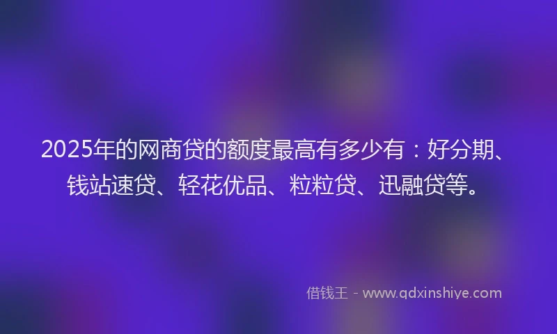 2025年的网商贷的额度最高有多少有：好分期、钱站速贷、轻花优品、粒粒贷、迅融贷等。