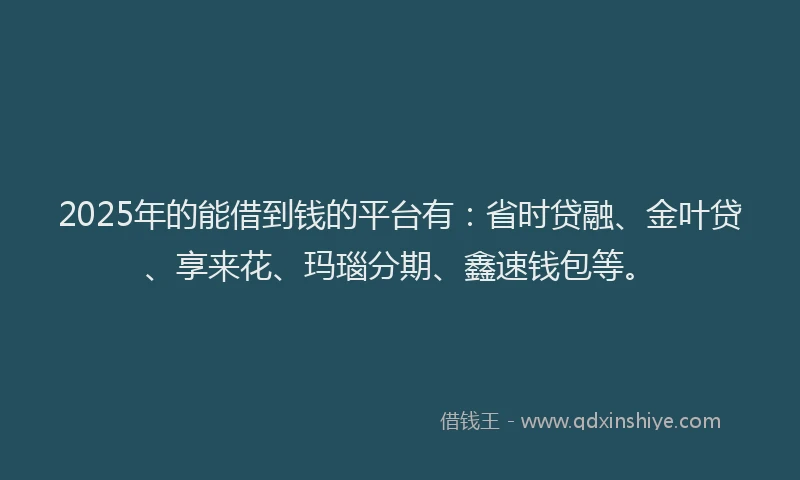 2025年的能借到钱的平台有：省时贷融、金叶贷、享来花、玛瑙分期、鑫速钱包等。