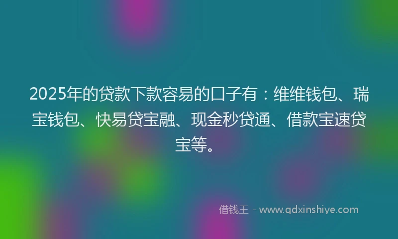 2025年的贷款下款容易的口子有：维维钱包、瑞宝钱包、快易贷宝融、现金秒贷通、借款宝速贷宝等。
