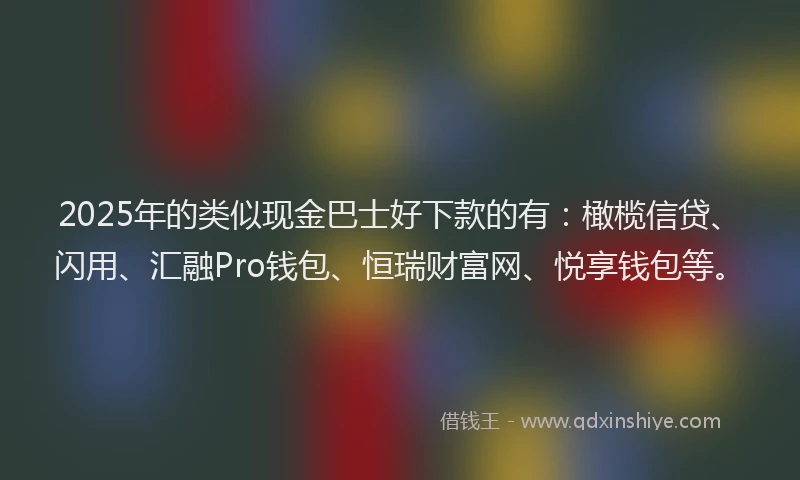 2025年的类似现金巴士好下款的有:橄榄信贷、闪用、汇融Pro钱包、恒瑞财富网、悦享钱包等。