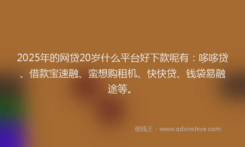 2025年的网贷20岁什么平台好下款呢有：哆哆贷、借款宝速融、蛮想购租机、快快贷、钱袋易融途等。