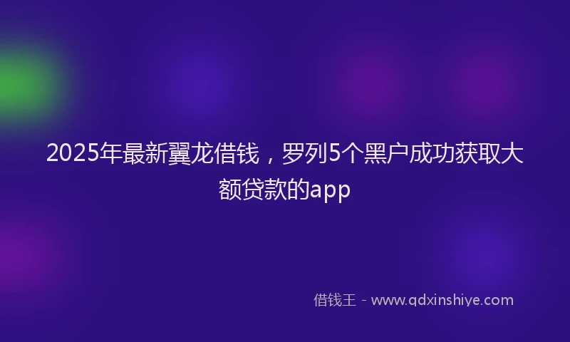 2025年最新翼龙借钱，罗列5个黑户成功获取大额贷款的app