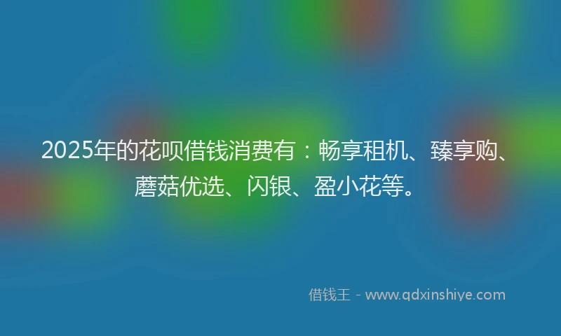 2025年的花呗借钱消费有：畅享租机、臻享购、蘑菇优选、闪银、盈小花等。