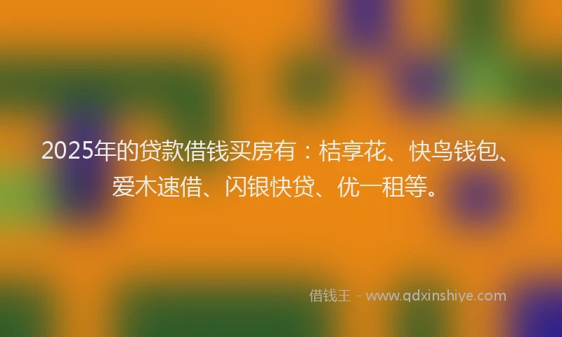 2025年的贷款借钱买房有：桔享花、快鸟钱包、爱木速借、闪银快贷、优一租等。