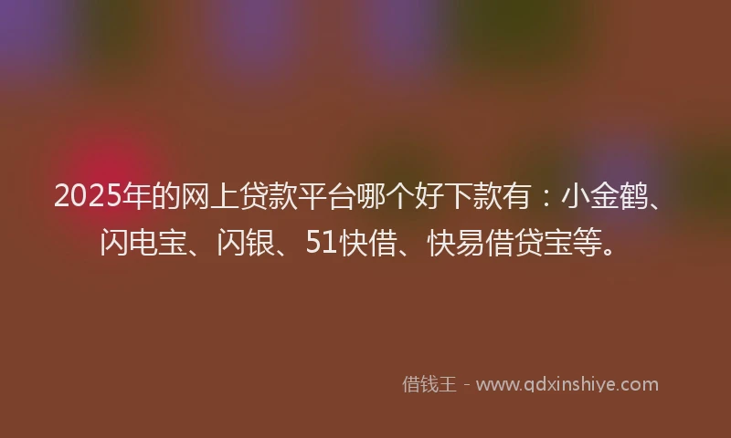 2025年的网上贷款平台哪个好下款有：小金鹤、闪电宝、闪银、51快借、快易借贷宝等。