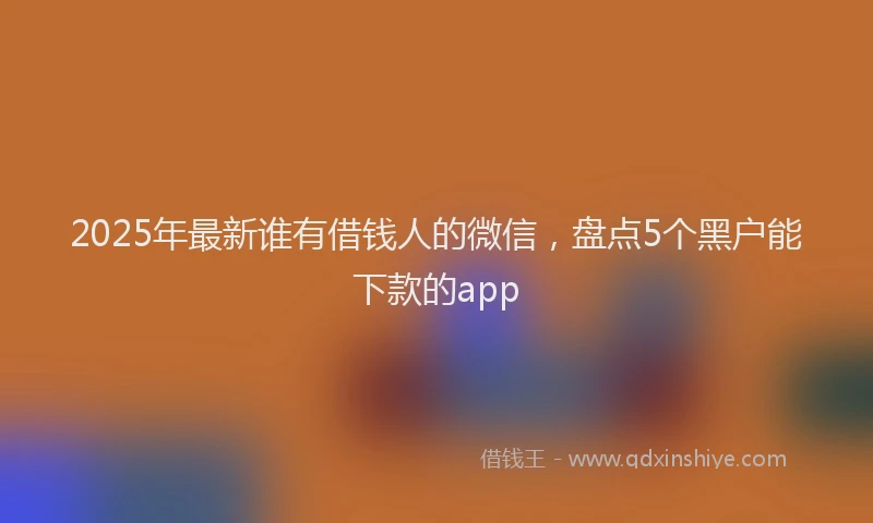 2025年最新谁有借钱人的微信，盘点5个黑户能下款的app
