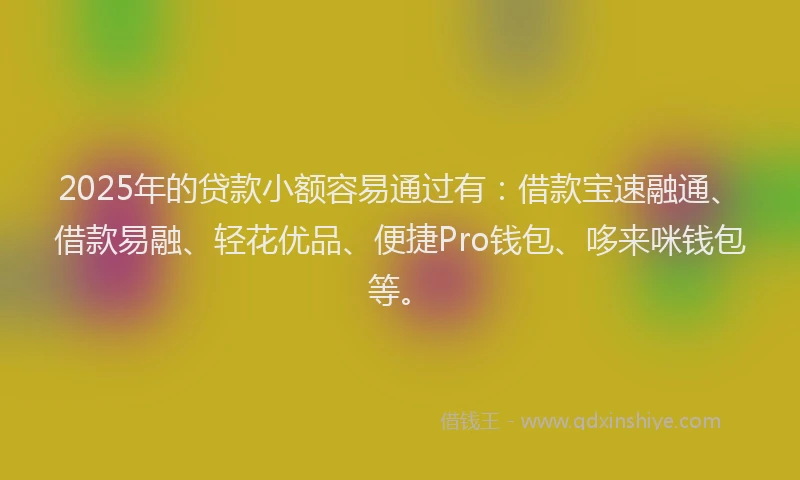 2025年的贷款小额容易通过有：借款宝速融通、借款易融、轻花优品、便捷Pro钱包、哆来咪钱包等。