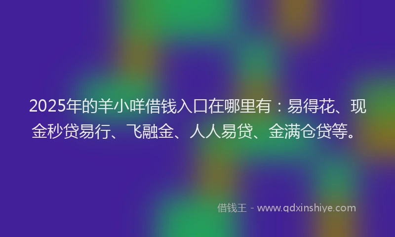 2025年的羊小咩借钱入口在哪里有：易得花、现金秒贷易行、飞融金、人人易贷、金满仓贷等。