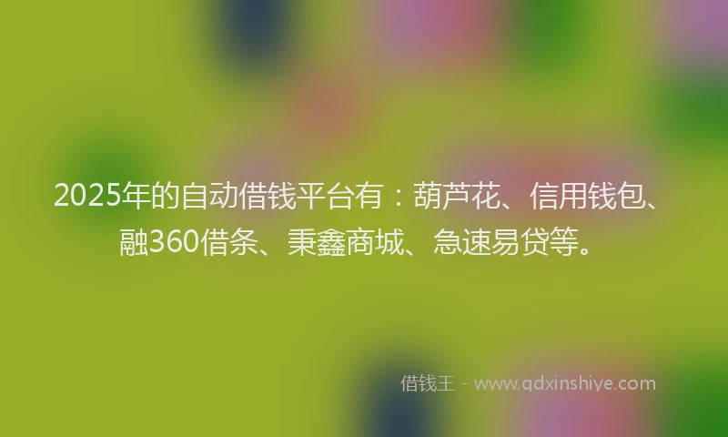 2025年的自动借钱平台有：葫芦花、信用钱包、融360借条、秉鑫商城、急速易贷等。