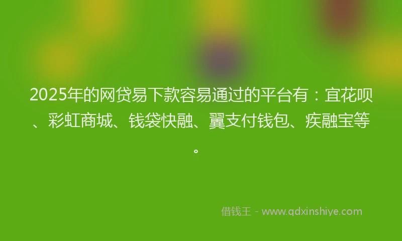2025年的网贷易下款容易通过的平台有：宜花呗、彩虹商城、钱袋快融、翼支付钱包、疾融宝等。