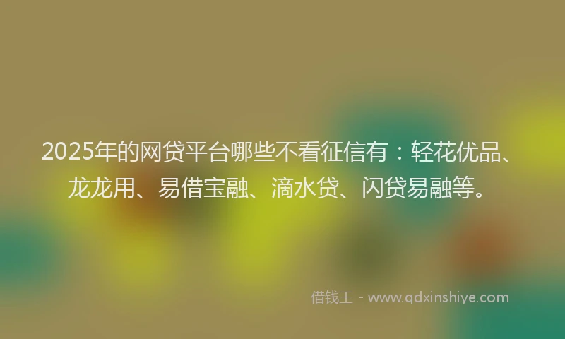 2025年的网贷平台哪些不看征信有：轻花优品、龙龙用、易借宝融、滴水贷、闪贷易融等。