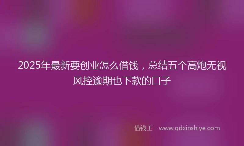 2025年最新要创业怎么借钱，总结五个高炮无视风控逾期也下款的口子
