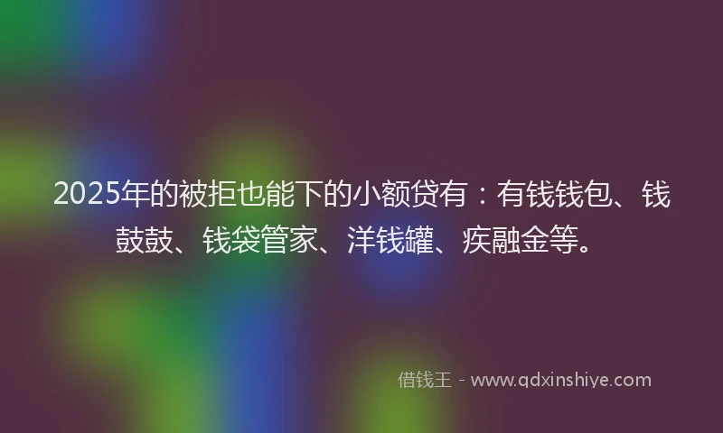 2025年的被拒也能下的小额贷有：有钱钱包、钱鼓鼓、钱袋管家、洋钱罐、疾融金等。