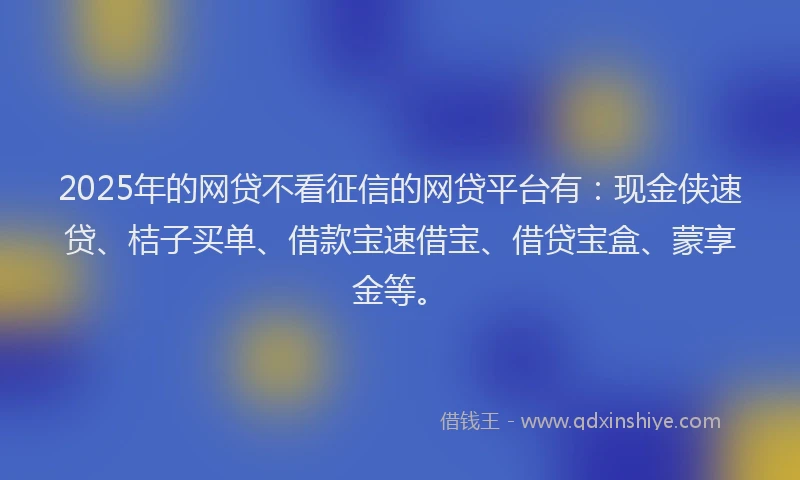 2025年的网贷不看征信的网贷平台有：现金侠速贷、桔子买单、借款宝速借宝、借贷宝盒、蒙享金等。