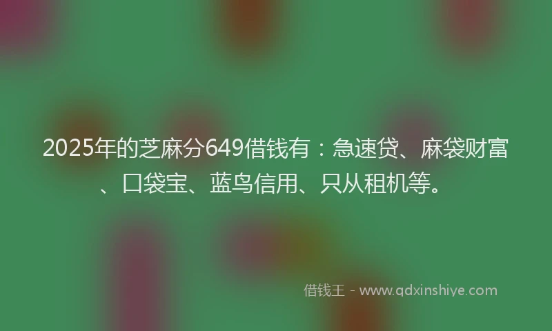 2025年的芝麻分649借钱有：急速贷、麻袋财富、口袋宝、蓝鸟信用、只从租机等。