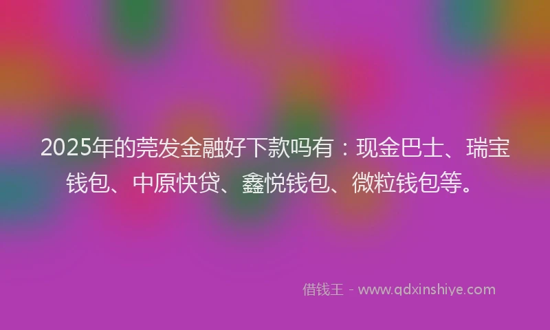 2025年的莞发金融好下款吗有：现金巴士、瑞宝钱包、中原快贷、鑫悦钱包、微粒钱包等。