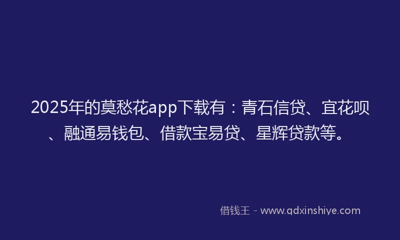 2025年的莫愁花app下载有：青石信贷、宜花呗、融通易钱包、借款宝易贷、星辉贷款等。