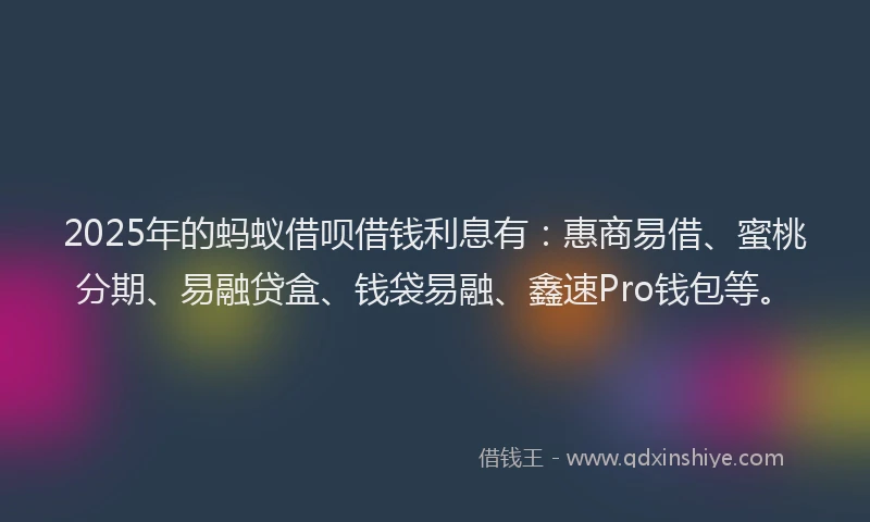 2025年的蚂蚁借呗借钱利息有：惠商易借、蜜桃分期、易融贷盒、钱袋易融、鑫速Pro钱包等。