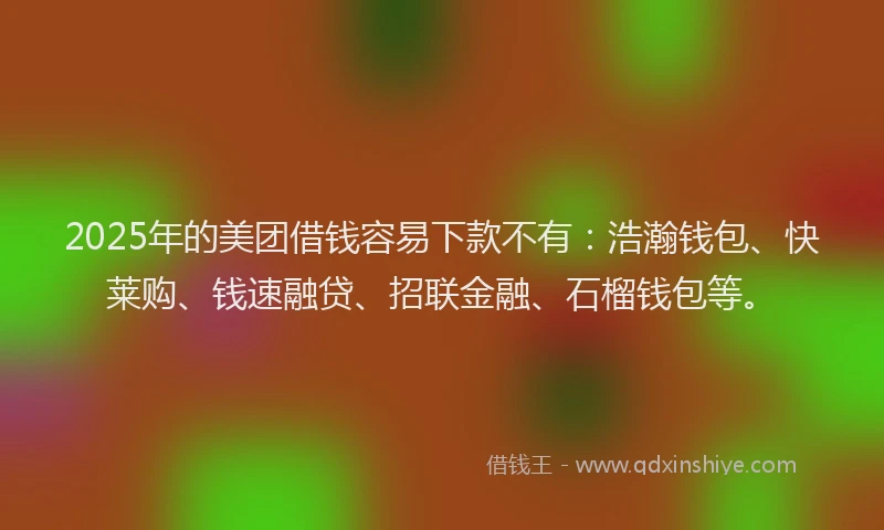 2025年的美团借钱容易下款不有：浩瀚钱包、快莱购、钱速融贷、招联金融、石榴钱包等。