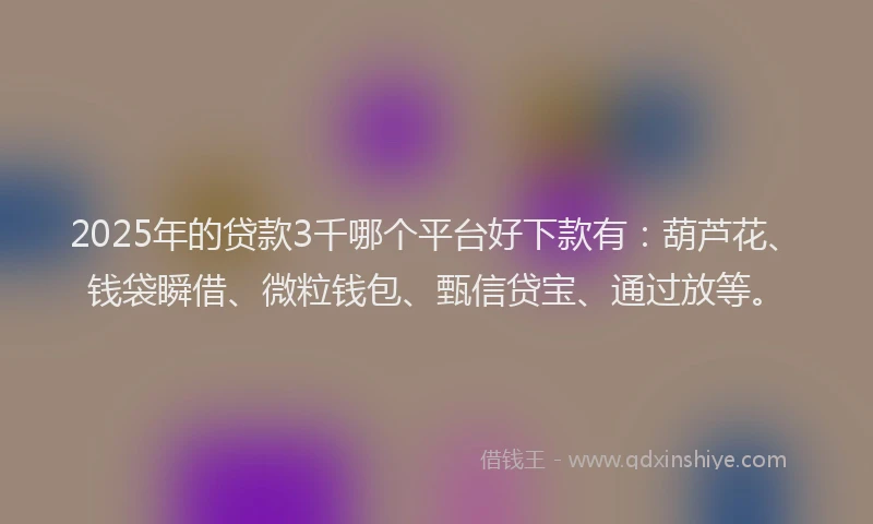 2025年的贷款3千哪个平台好下款有:葫芦花、钱袋瞬借、微粒钱包、甄信贷宝、通过放等。