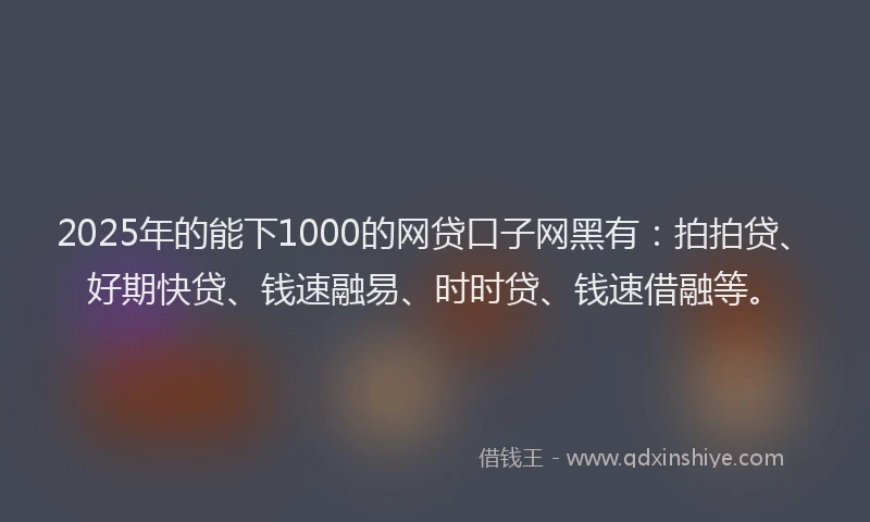 2025年的能下1000的网贷口子网黑有：拍拍贷、好期快贷、钱速融易、时时贷、钱速借融等。